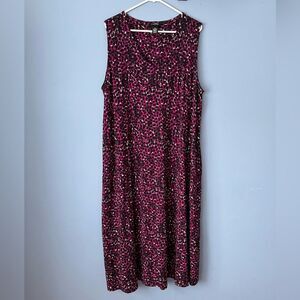 Catherines sleeveless abstract dot print v neck midi dress in deep pink